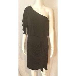 David Meister One Shoulder Ruched Black Cocktail Dress - Size 8